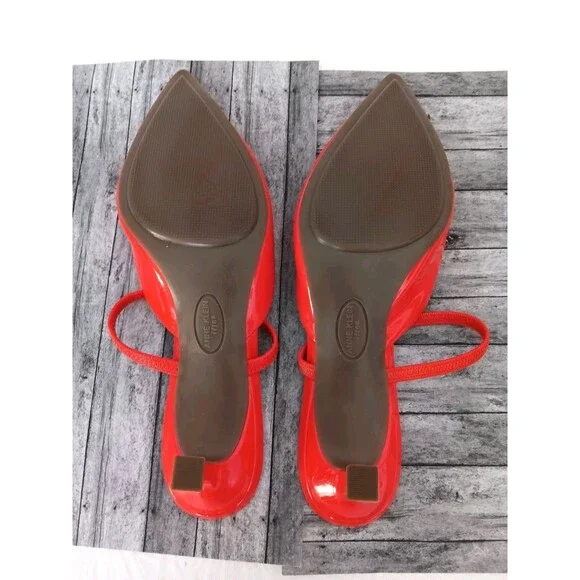 Anne Klein iFlex Bright Orange Patent Pointed Toe Slingback Kitten Heels 5.5 - Picture 7 of 10